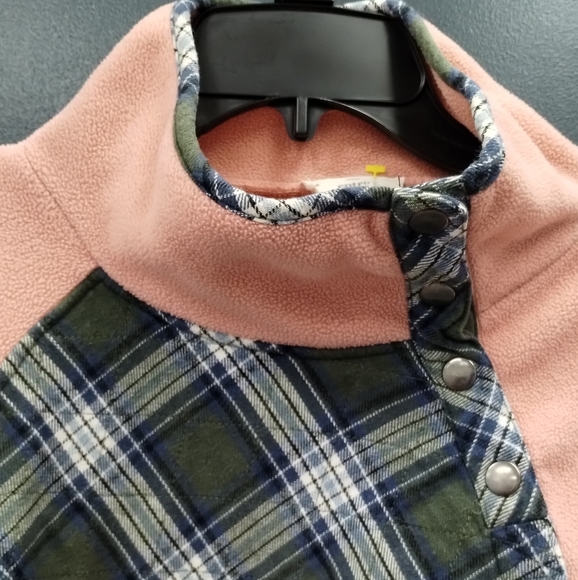 Entro Peach Fleece Pullover Sweater with Green Plaid Accents Cabincore Size M - Picture 11 of 16